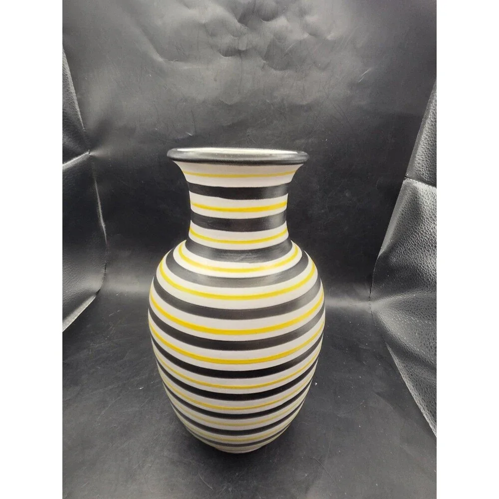 Pottery Slama Tunisia Ceramic Black Yellow Stripe Vase